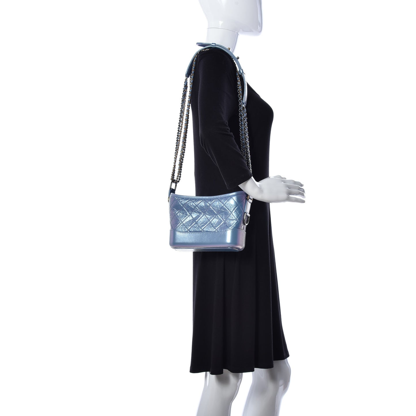 Iridescent Aged Calfskin Quilted Small Gabrielle Hobo Blue