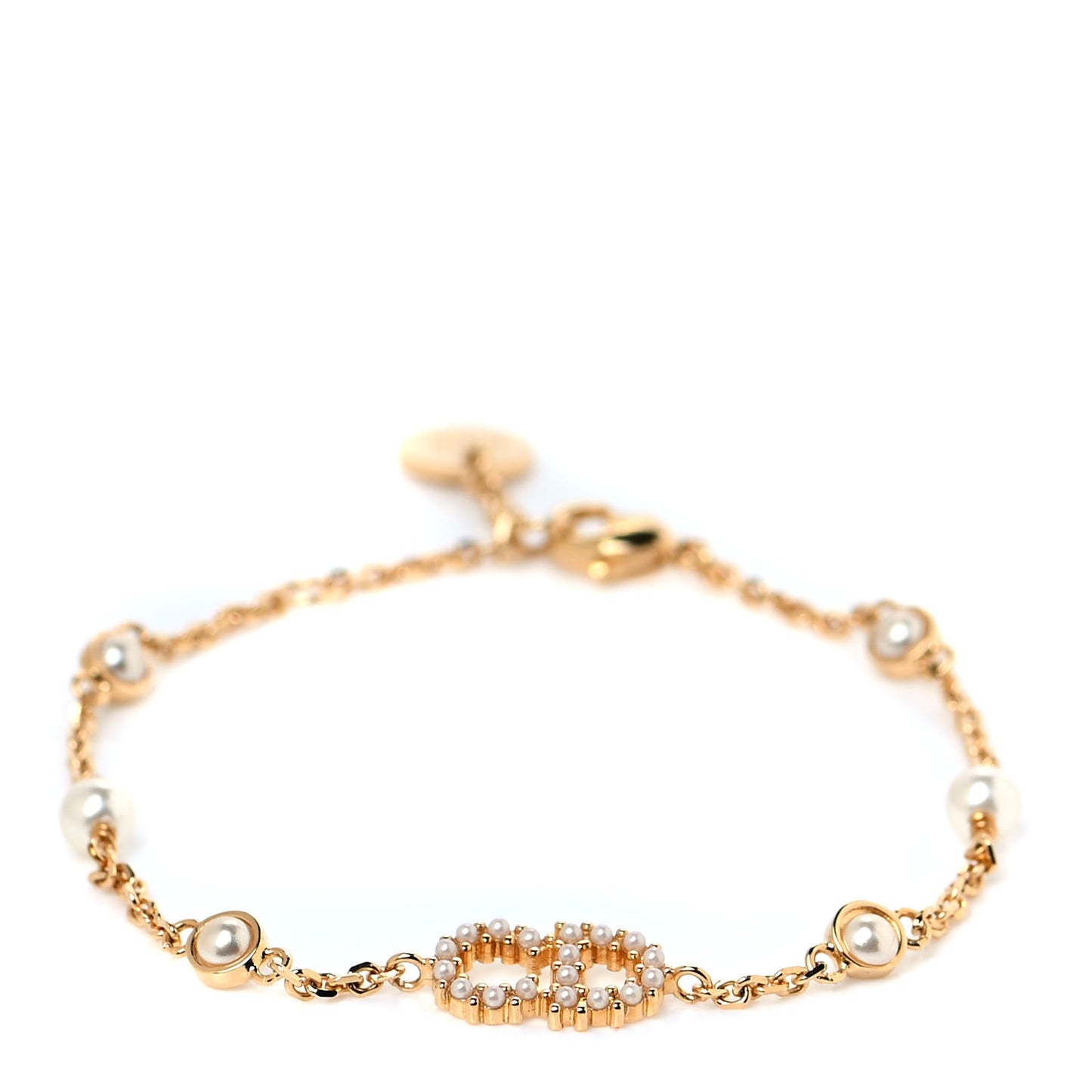 Metal Crystal Pearl CD Bracelet Gold