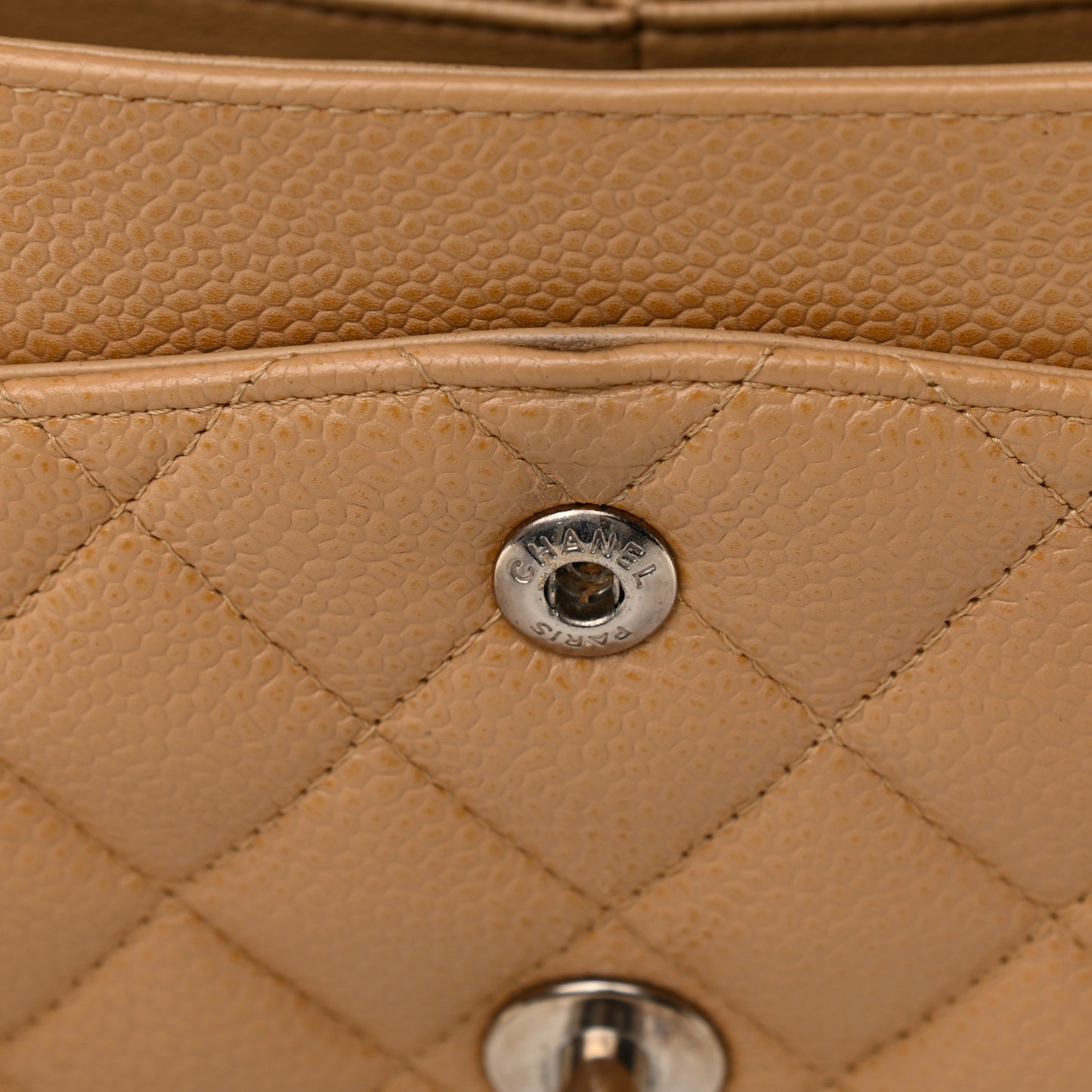 Caviar Quilted Medium Double Flap Beige