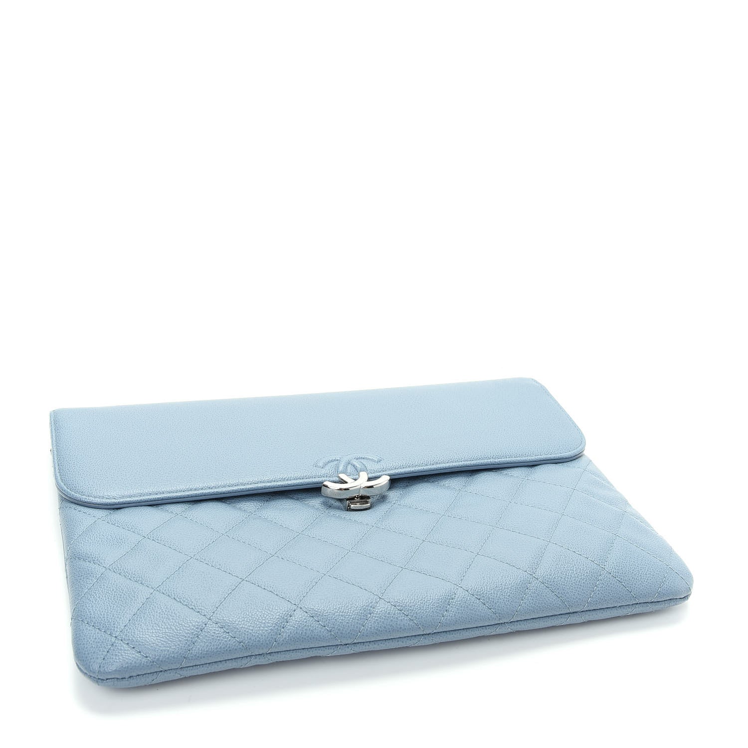 Chanel Grained Calfskin Quilted CC Box Pouch Light Blue 4 of 9