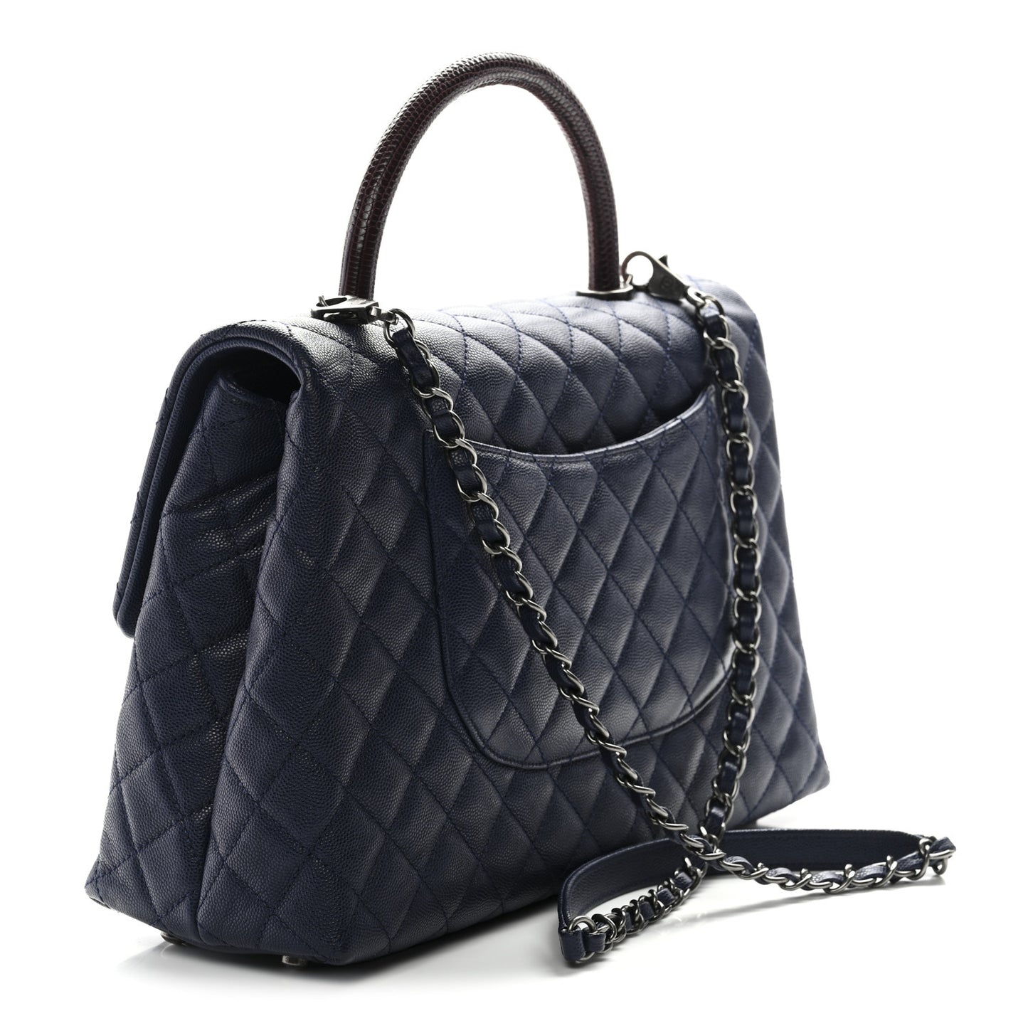 Caviar Lizard Quilted Medium Coco Handle Flap Navy
