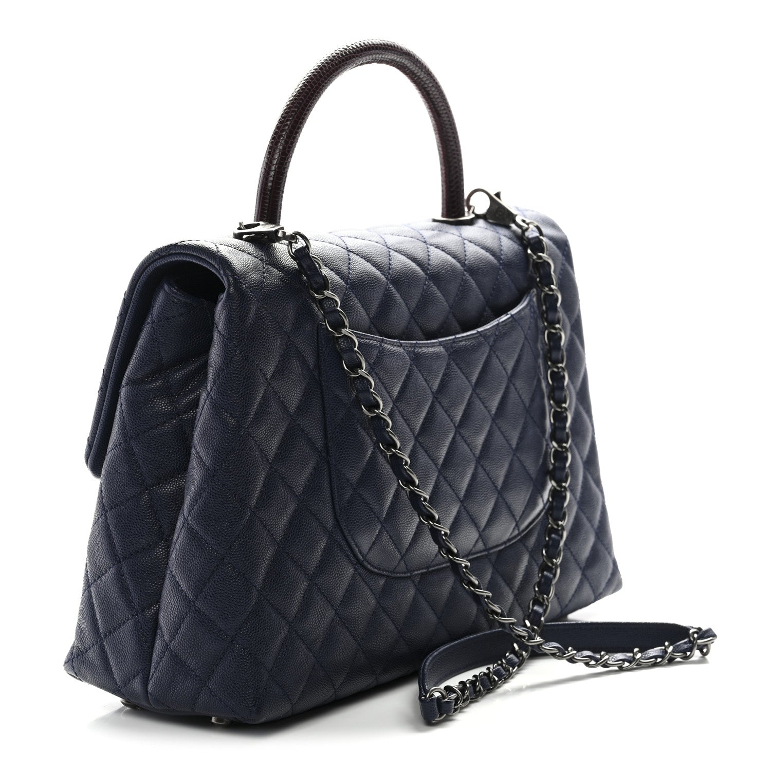 Chanel Caviar Lizard Quilted Medium Coco Handle Flap Navy 3 of 10