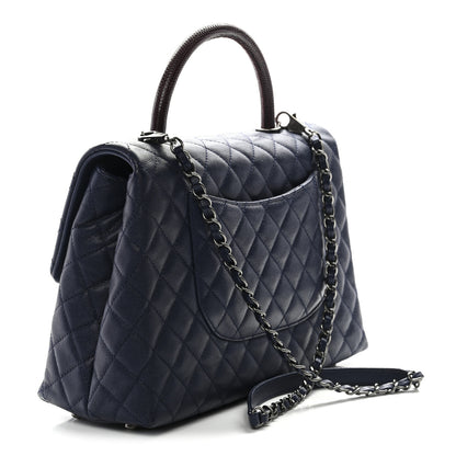 Chanel Caviar Lizard Quilted Medium Coco Handle Flap Navy 3 of 10