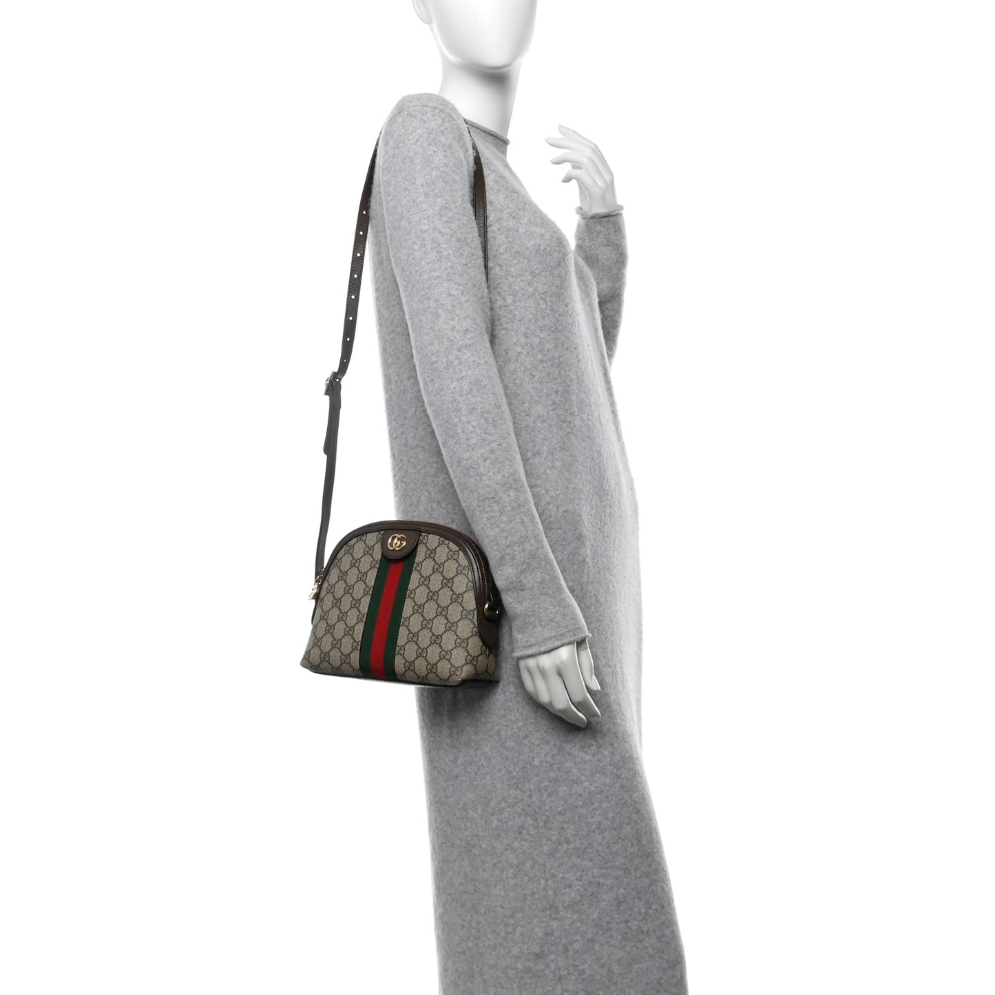 GG Supreme Monogram Textured Dollar Calfskin Web Small Ophidia Dome Shoulder Bag Beige Ebony New Acero