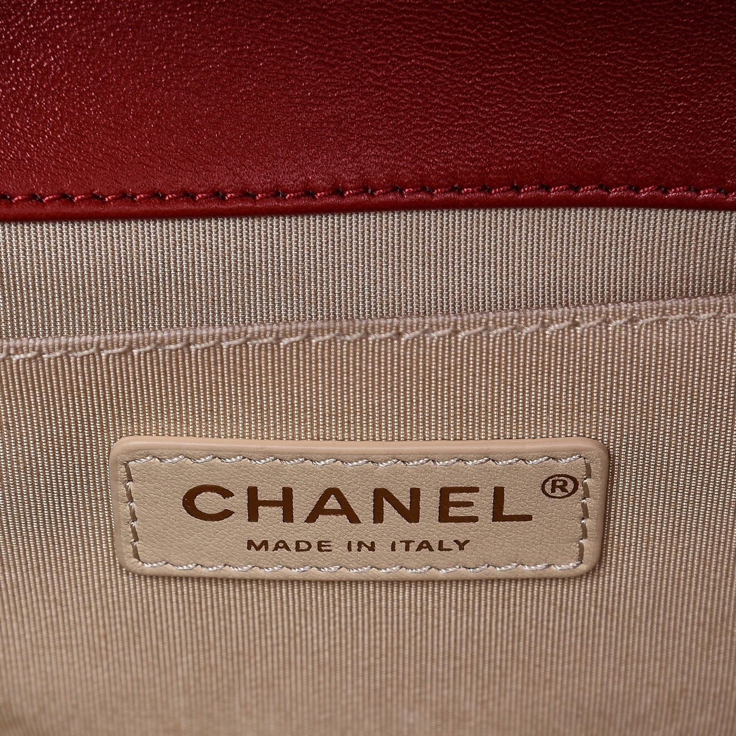Lambskin Chevron Chain Stitched Medium Boy Flap Red