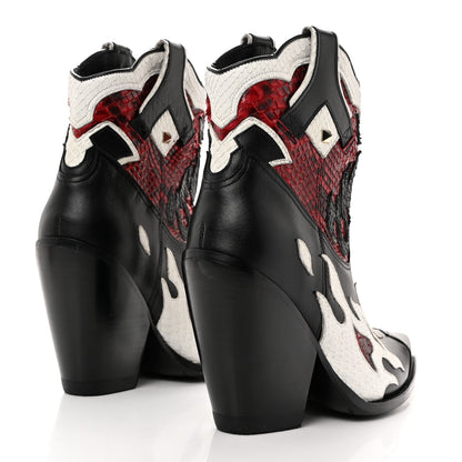 Valentino Garavani Calfskin Snakeskin Flames Western Cowboy Ankle Boots 37 Red White Black 4 of 8
