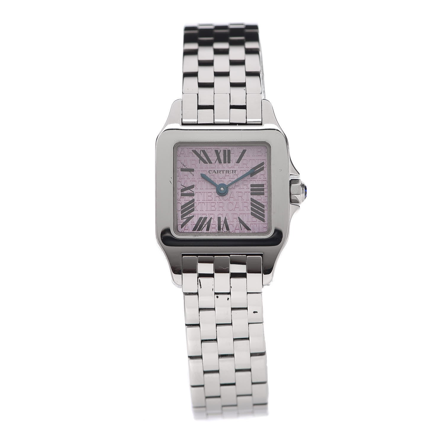 Cartier Stainless Steel Pink Mother of Pearl 20mm Santos Demoiselle Quartz Watch 1 of 5