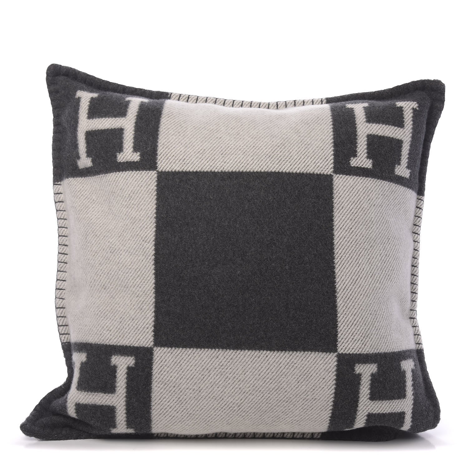 Hermes Wool Cashmere Avalon Pillow PM Ecru Gris Fonce 1 of 5