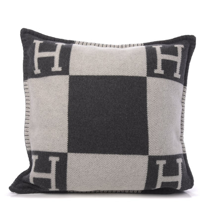 Hermes Wool Cashmere Avalon Pillow PM Ecru Gris Fonce 1 of 5