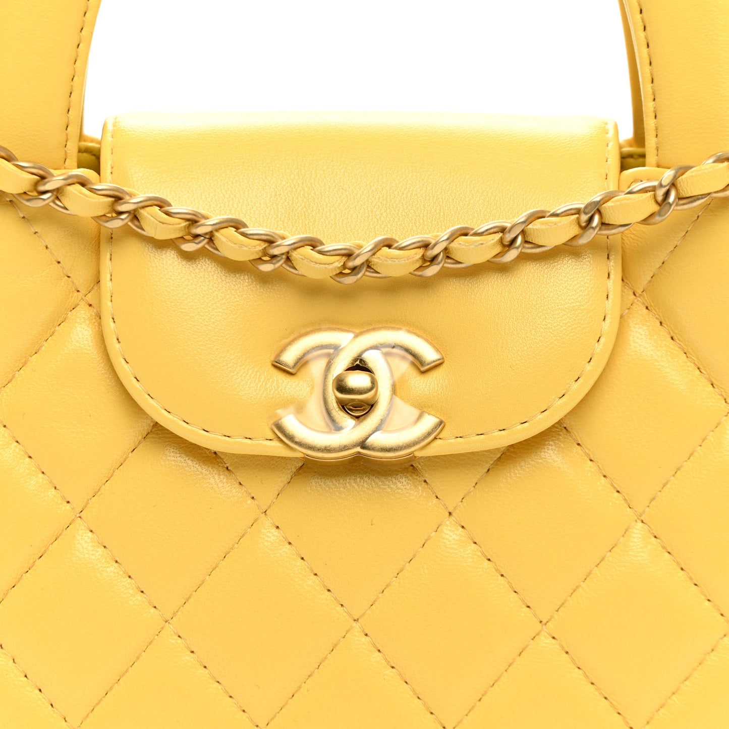 Shiny Aged Calfskin Quilted Nano Kelly Shopper Light Yellow