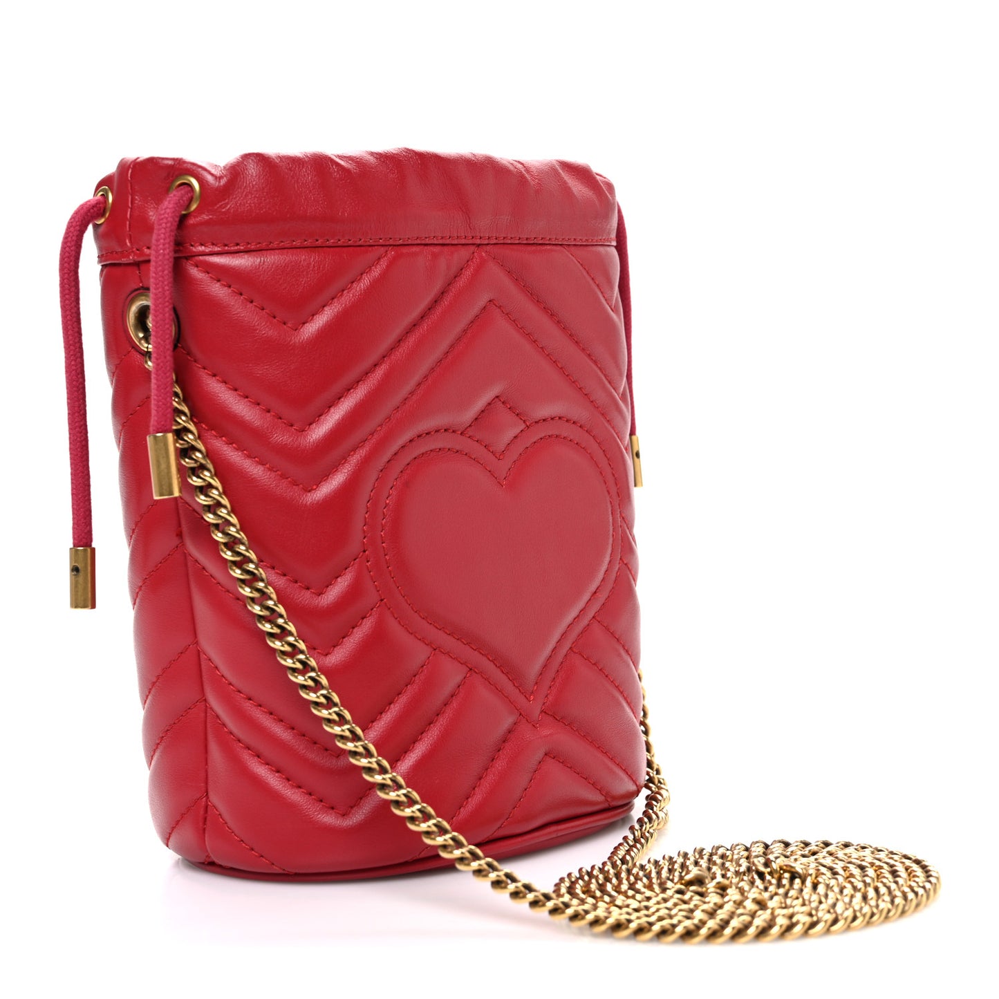Calfskin Matelasse Mini GG Marmont 2.0 Bucket Bag Hibiscus Red