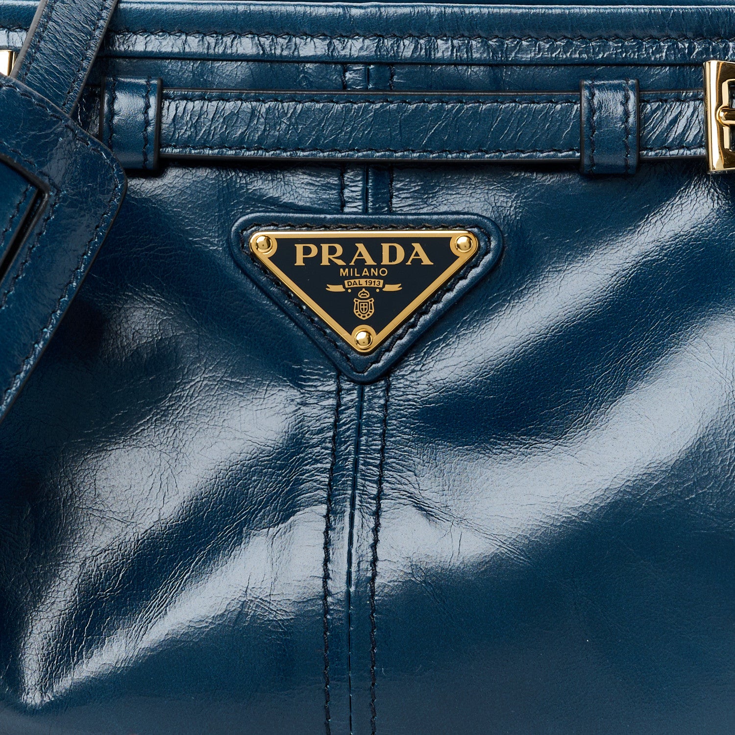 Prada Glossy Calfskin Triangle Small Bonnie Shoulder Bag Denim 8 of 10