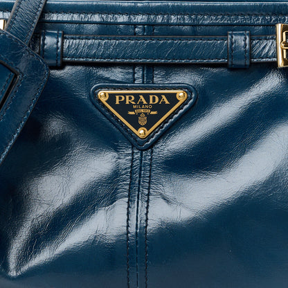 Prada Glossy Calfskin Triangle Small Bonnie Shoulder Bag Denim 8 of 10