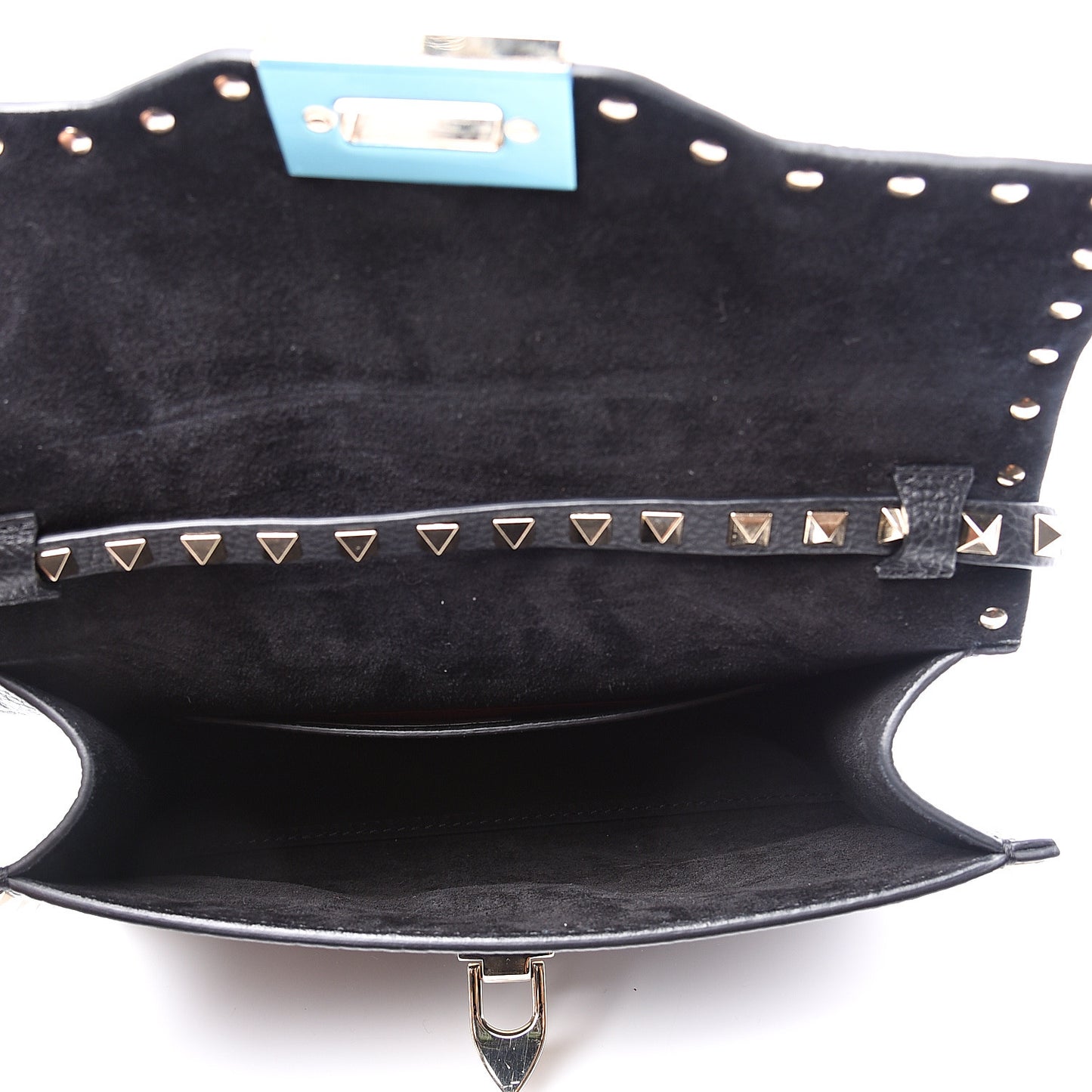 Pebbled Calfskin Medium Rockstud Flip Lock Crossbody Bag Black