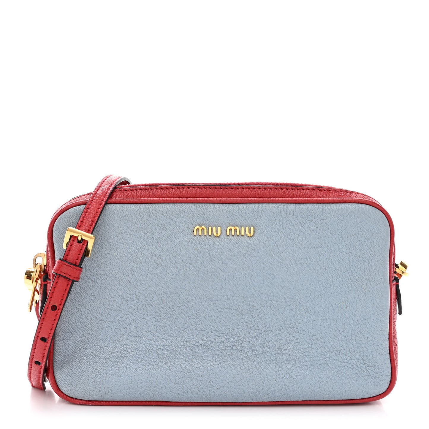 Goatskin Madras Double Zip Crossbody Bag Rosso Cielo