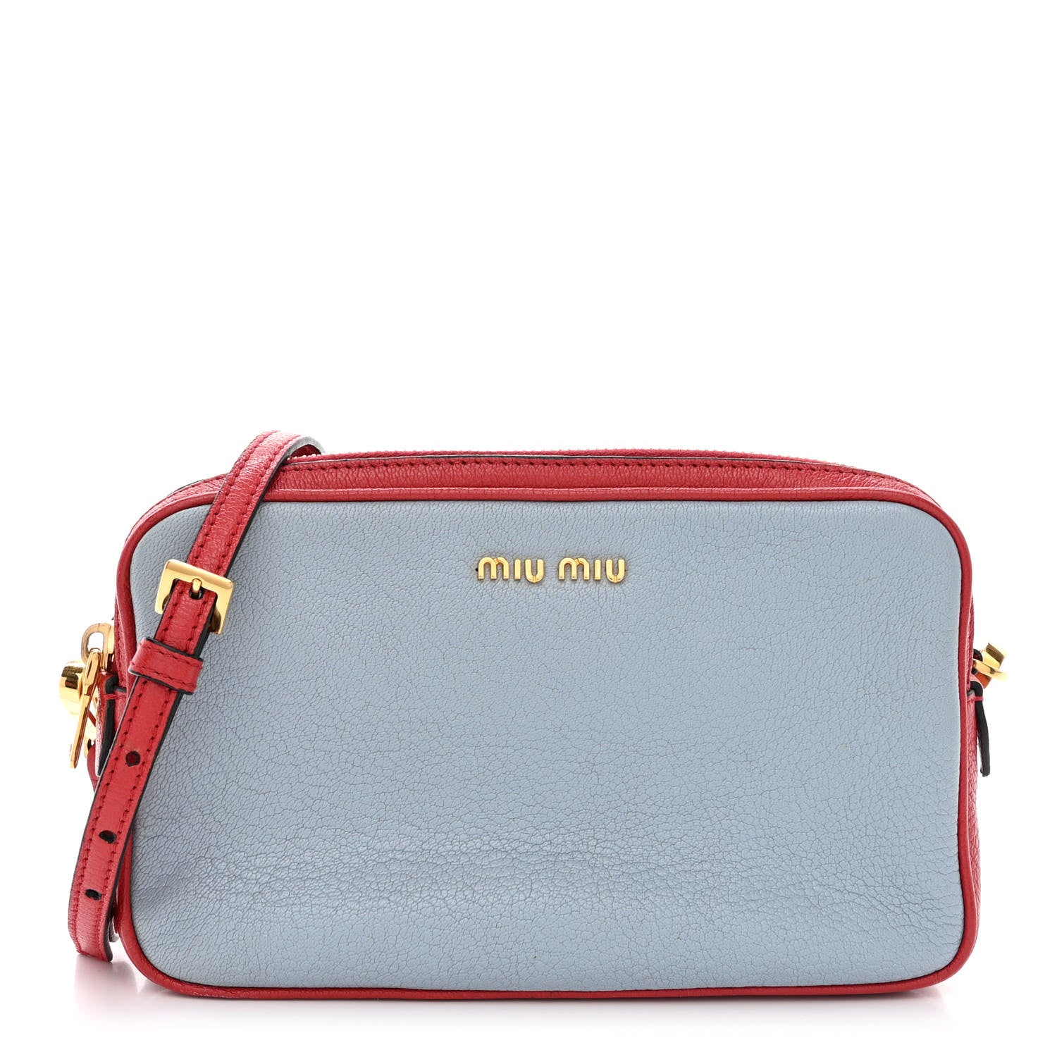 Miu Miu Goatskin Madras Double Zip Crossbody Bag Rosso Cielo 1 of 13