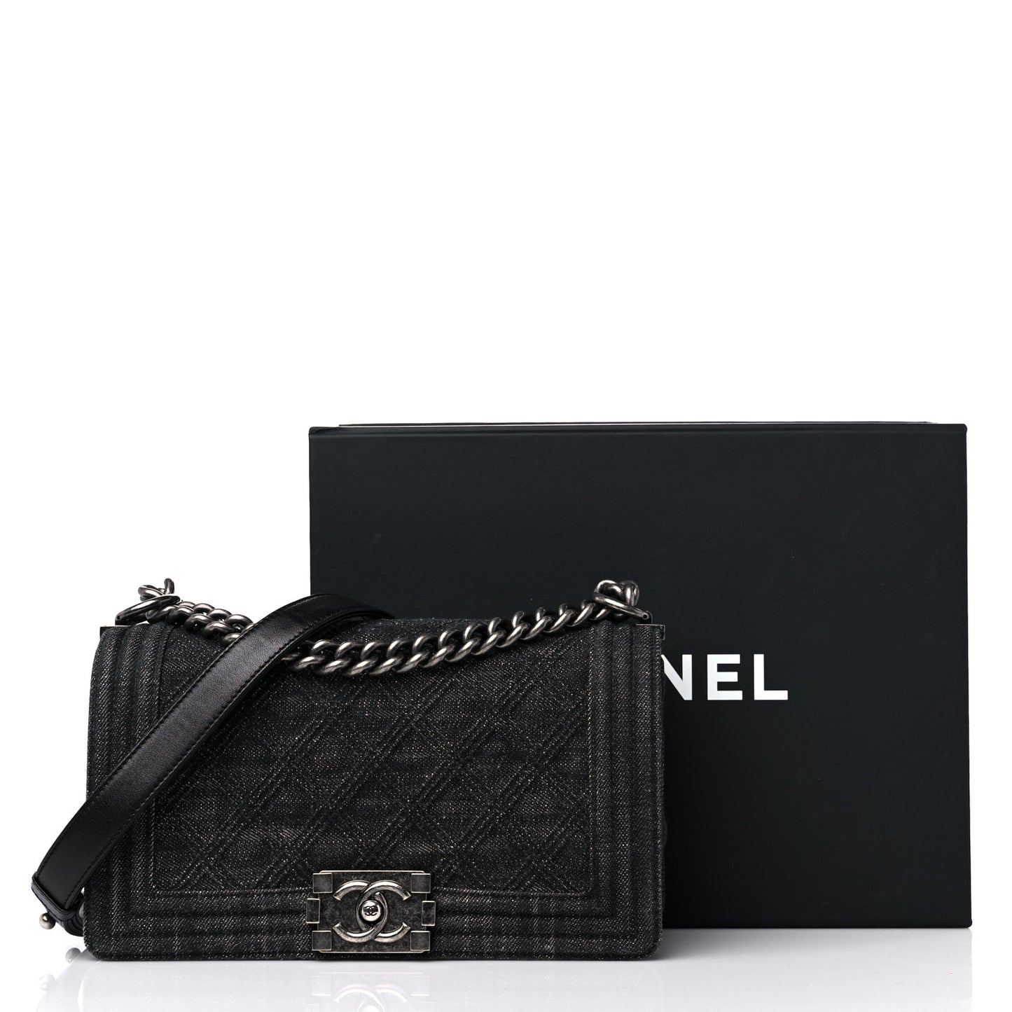 Denim Quilted Medium Boy Flap Black