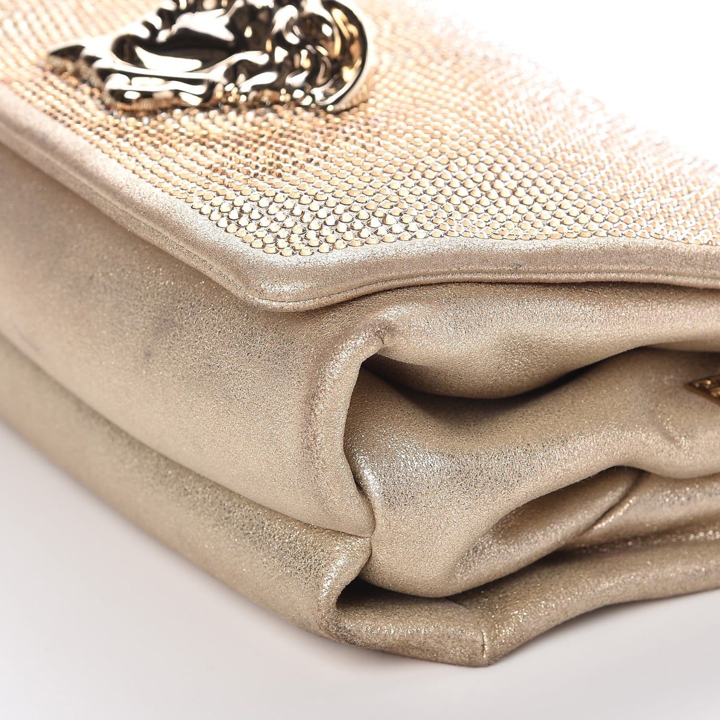 Suede Crystal Medusa Sultan Evening Bag Gold