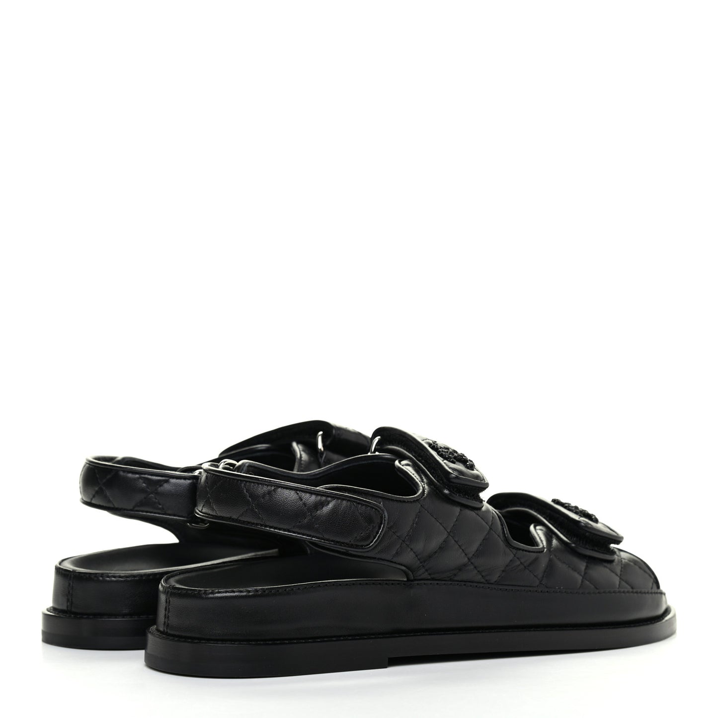 Lambskin Quilted Velcro Dad Sandals 38.5 So Black