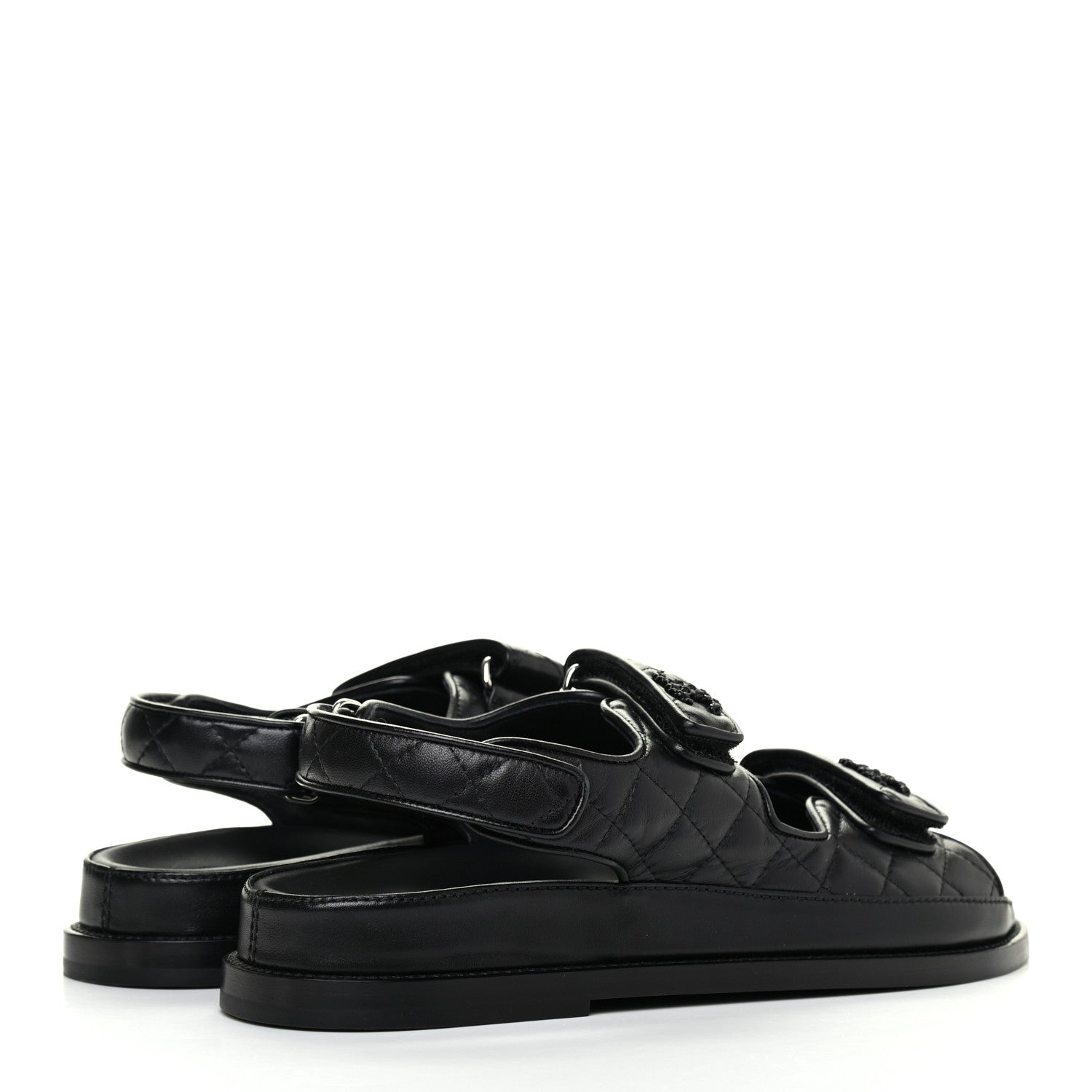 Chanel Lambskin Quilted Velcro Dad Sandals 38.5 So Black 4 of 9