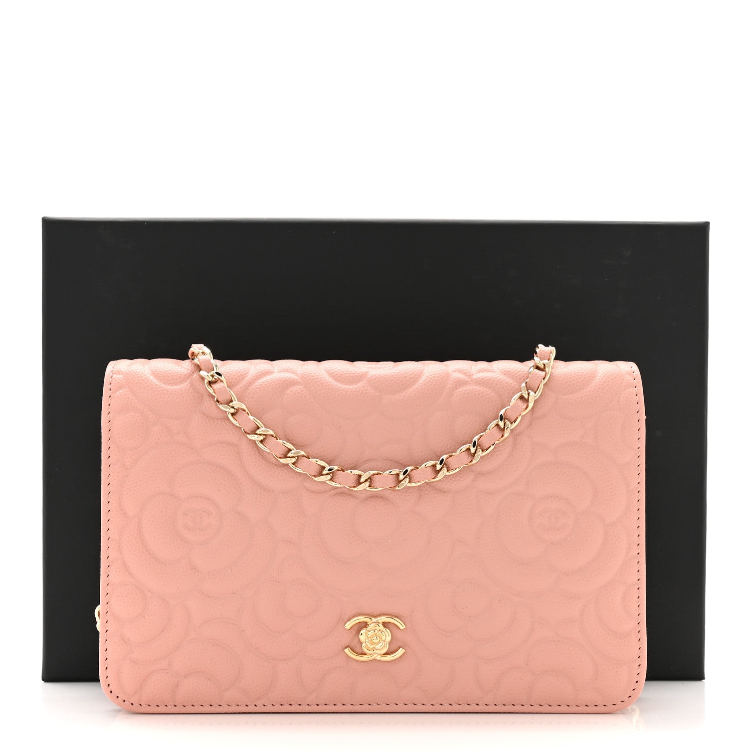 Chanel Caviar Camellia Embossed Wallet On Chain WOC Pink 12 of 12