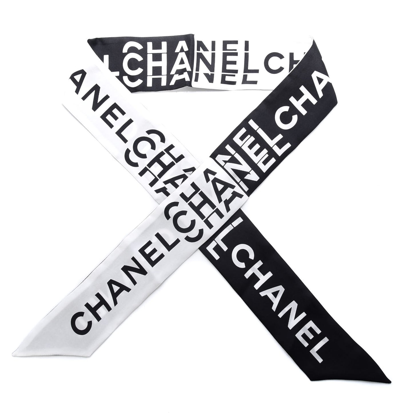 Silk Logo Slim Bandeau Scarf Black White