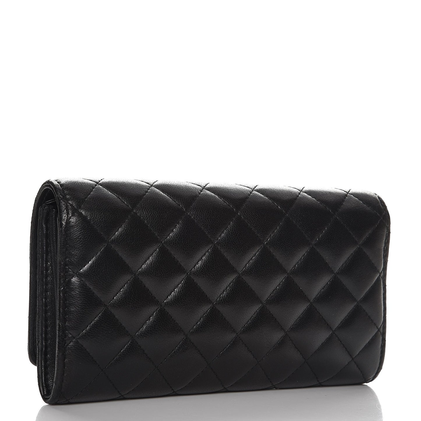 Lambskin Quilted Large Diamond CC Flap Wallet Black