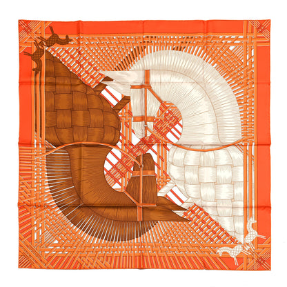Hermes Silk Masan & Masan Scarf 90 Orange Grege Tabac 1 of 4