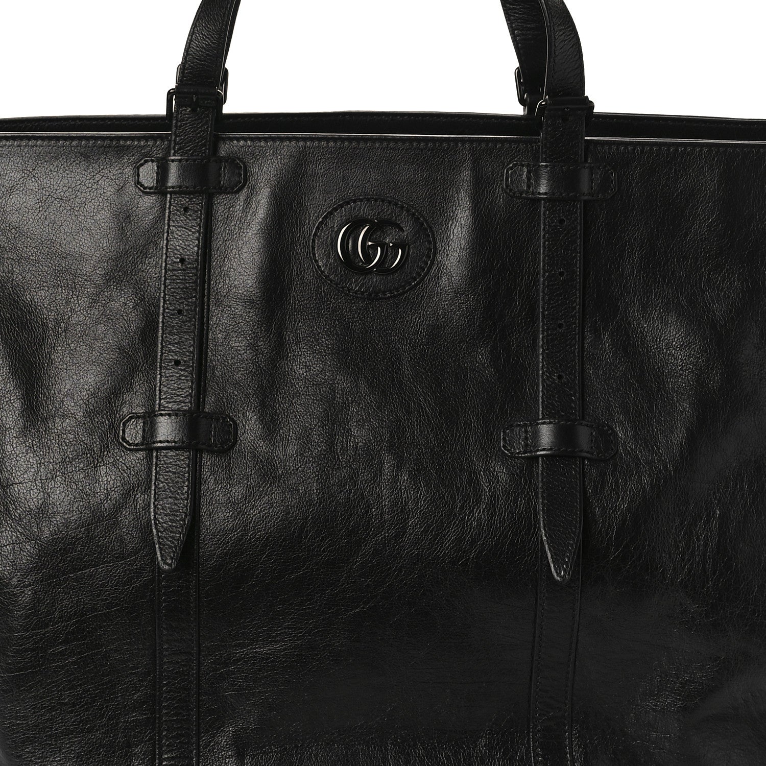 Gucci Calfskin Monochrome Medium Double G Tote Bag Black 8 of 13