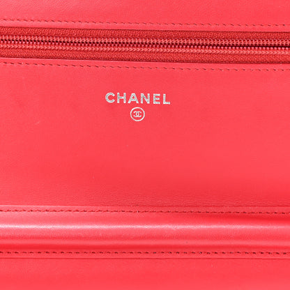 Chanel Patent Calfskin Quilted Boy Wallet On Chain WOC Red 5 of 11