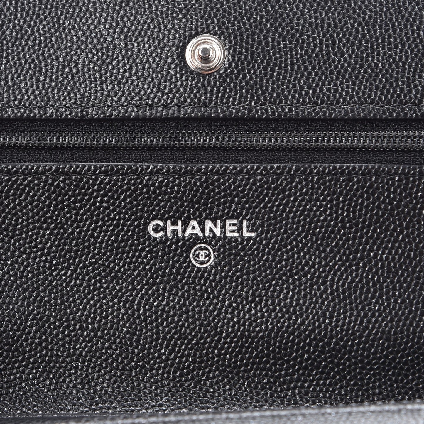 Metallic Caviar Quilted Wallet On Chain WOC Black