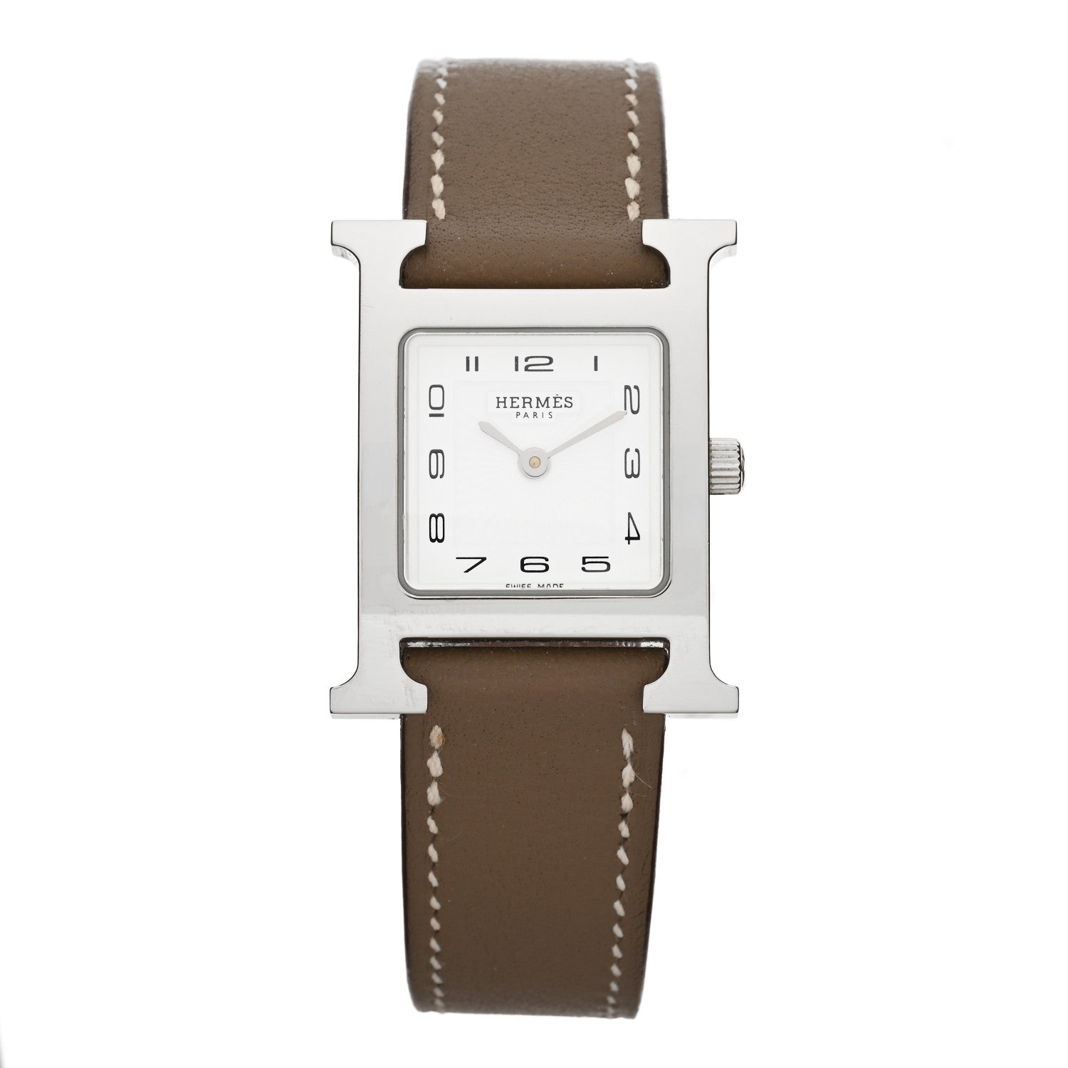 Hermes Stainless Steel Swift 21mm Heure H Hour Quartz Watch Etoupe 1 of 5