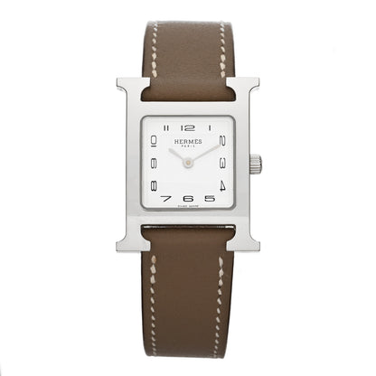Hermes Stainless Steel Swift 21mm Heure H Hour Quartz Watch Etoupe 1 of 5