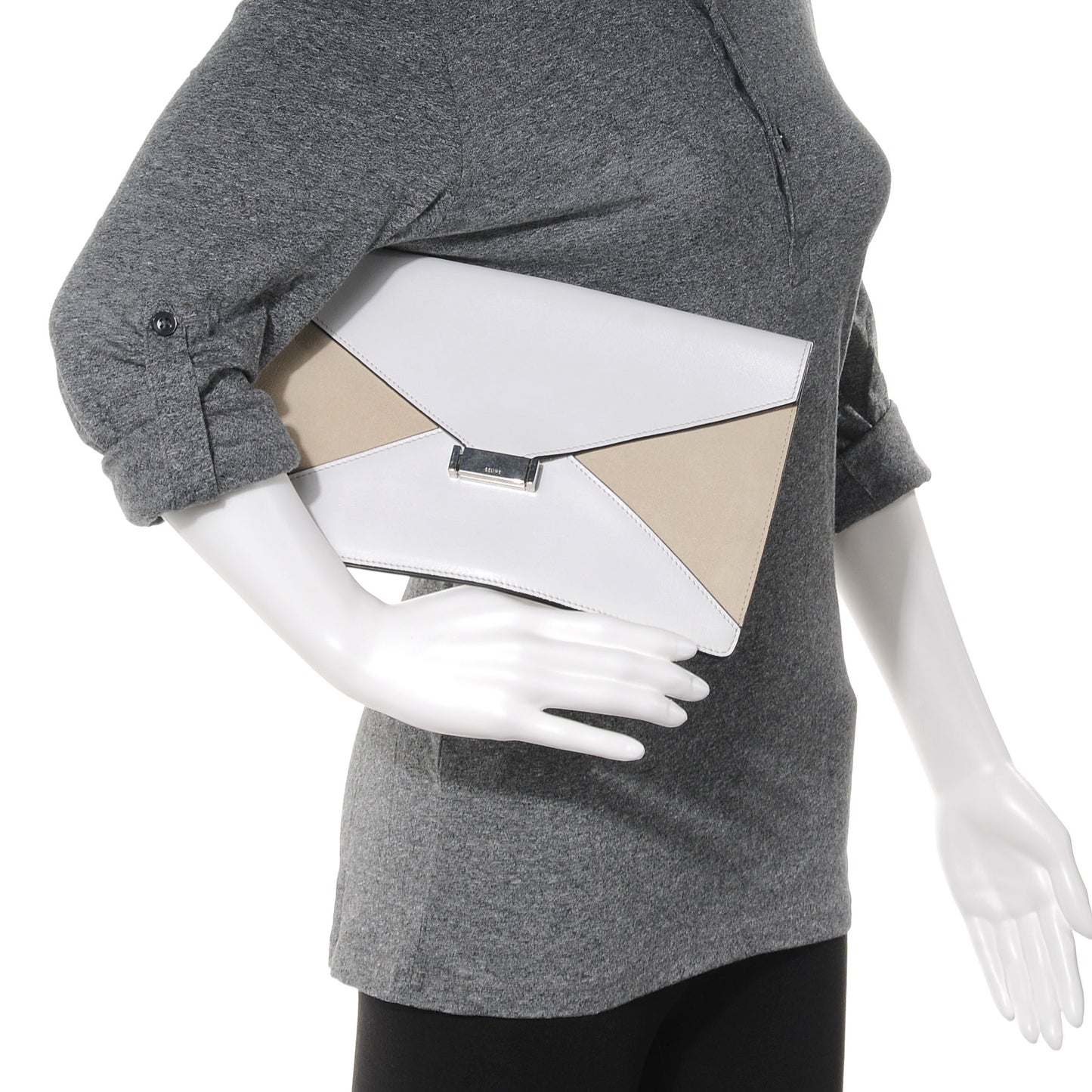 Leather Suede Diamond Clutch White Beige