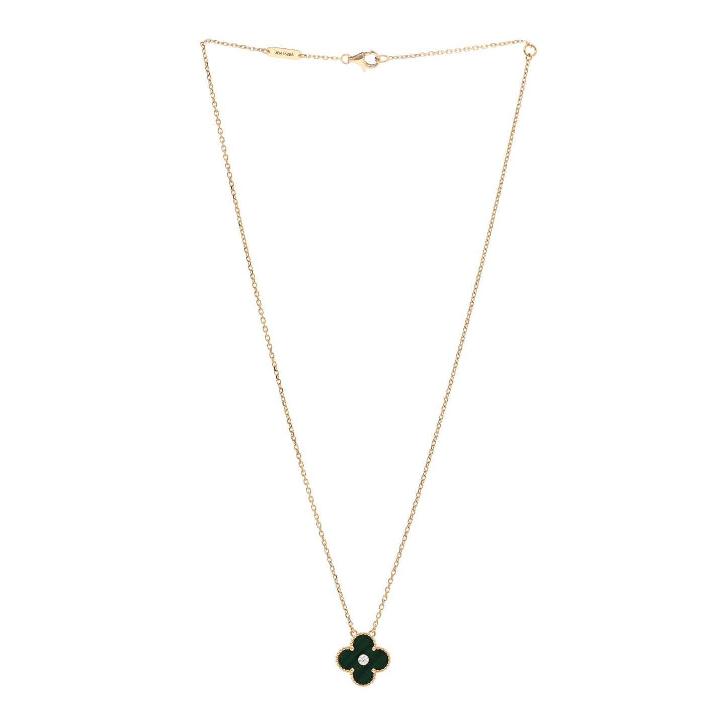 18K Yellow Gold Diamond Malachite Vintage Alhambra Pendant Necklace