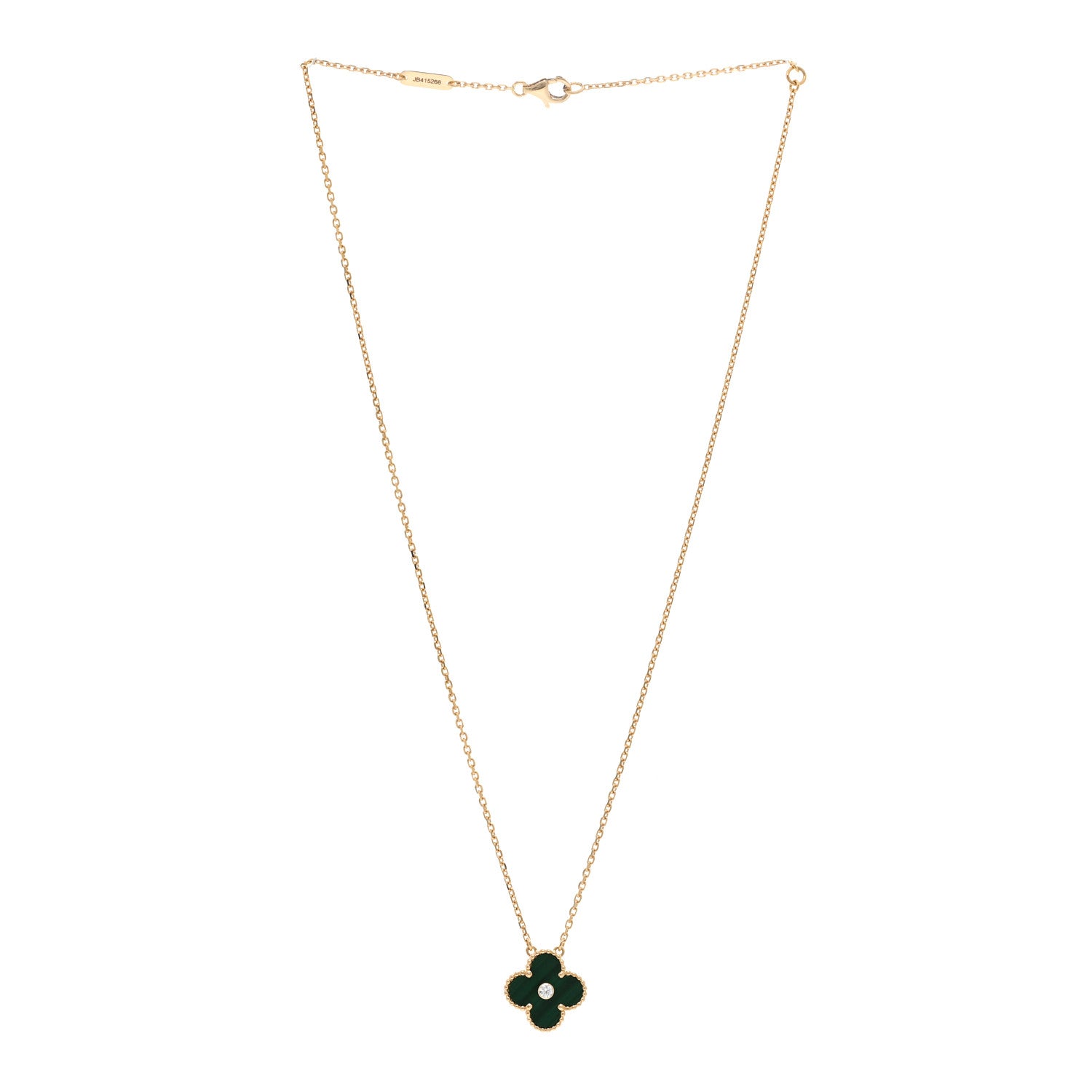 Van Cleef & Arpels 18K Yellow Gold Diamond Malachite Vintage Alhambra Pendant Necklace 3 of 5