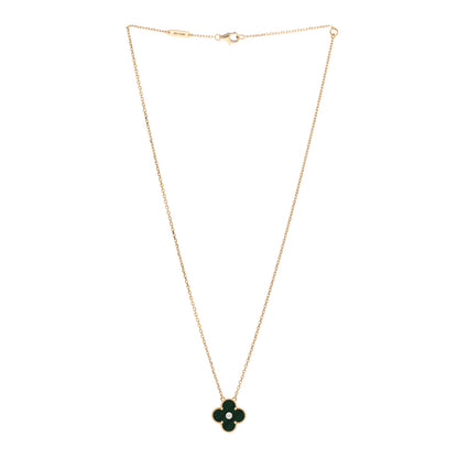 Van Cleef & Arpels 18K Yellow Gold Diamond Malachite Vintage Alhambra Pendant Necklace 3 of 5