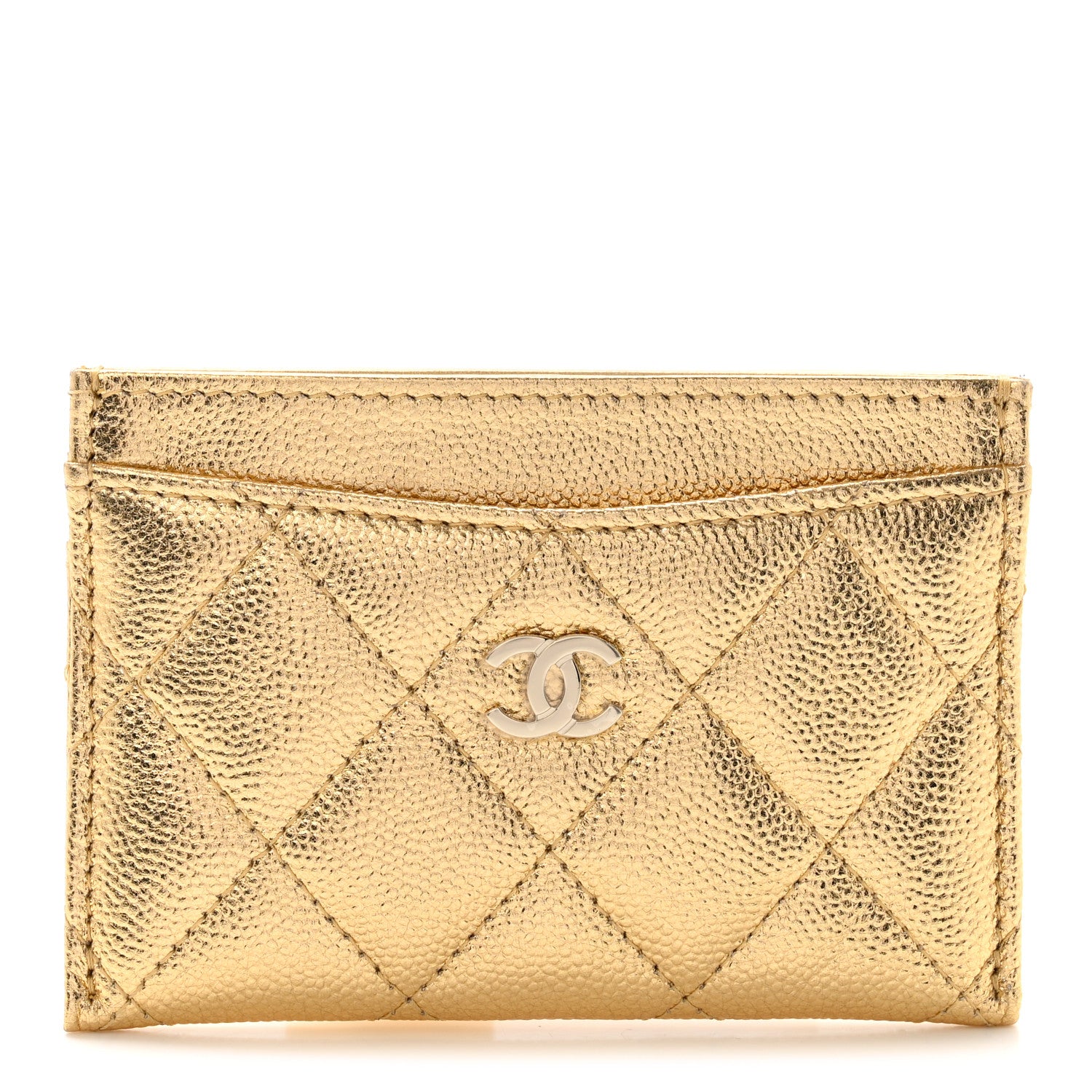 Chanel Metallic Caviar Quilted Card Holder Gold 1 of 8