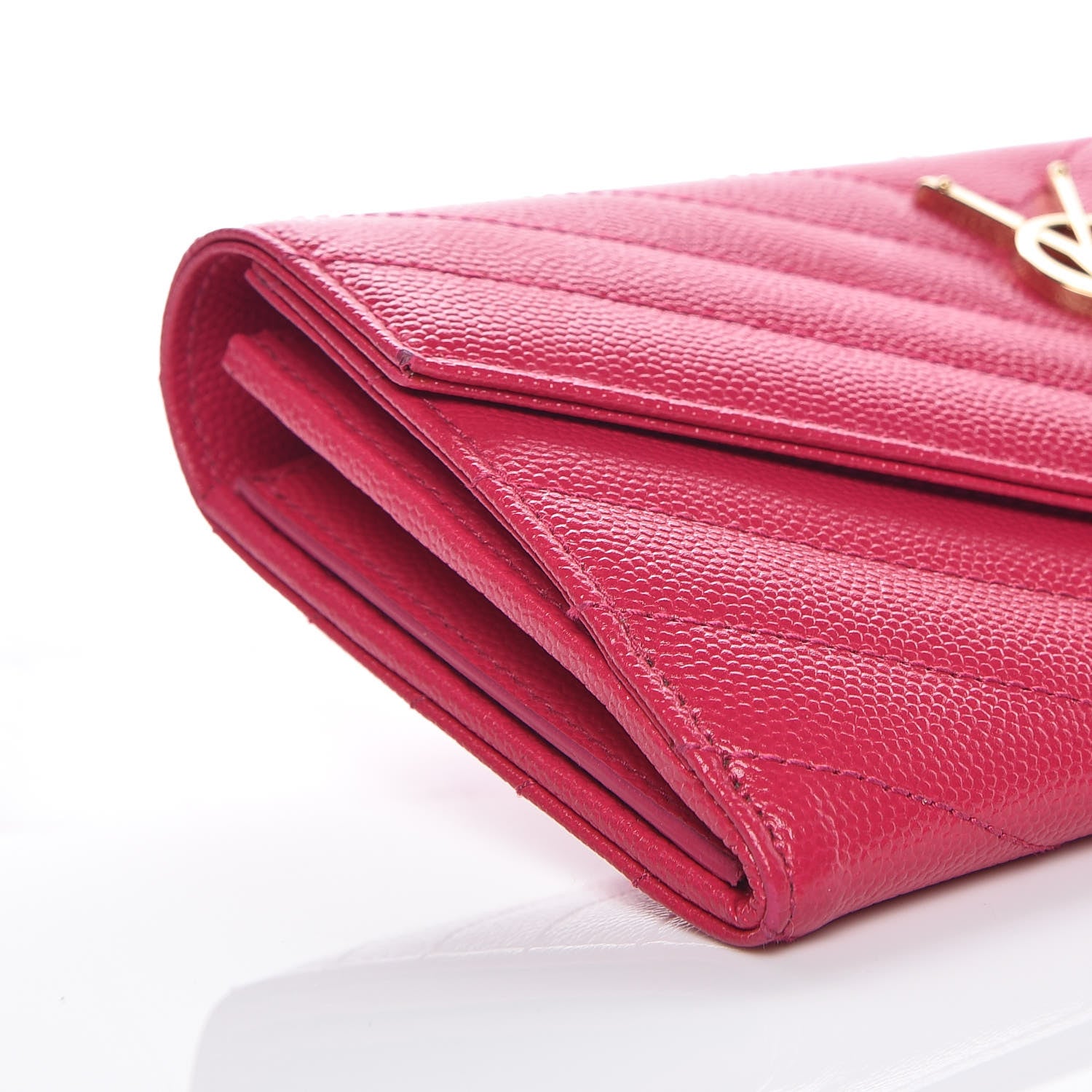 Saint Laurent Grain De Poudre Matelasse Chevron Monogram Flap Wallet Bubblegum 9 of 12