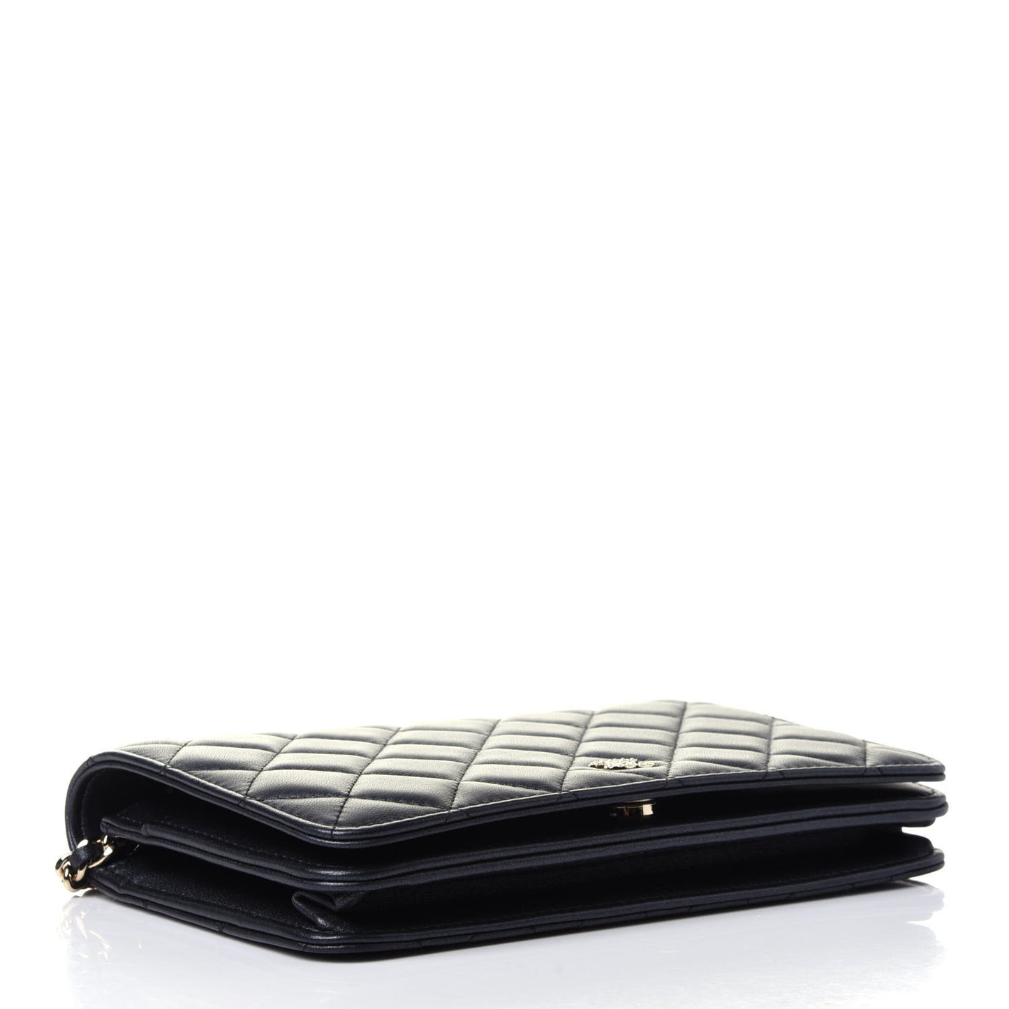 Iridescent Lambskin Quilted Pearl Wallet On Chain WOC Black