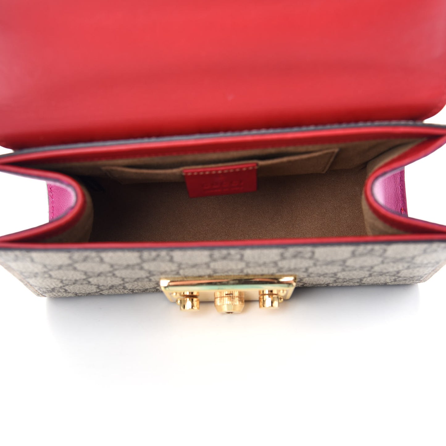 GG Supreme Monogram Calfskin Small Padlock Shoulder Bag Beige Hibiscus Red New Rosette