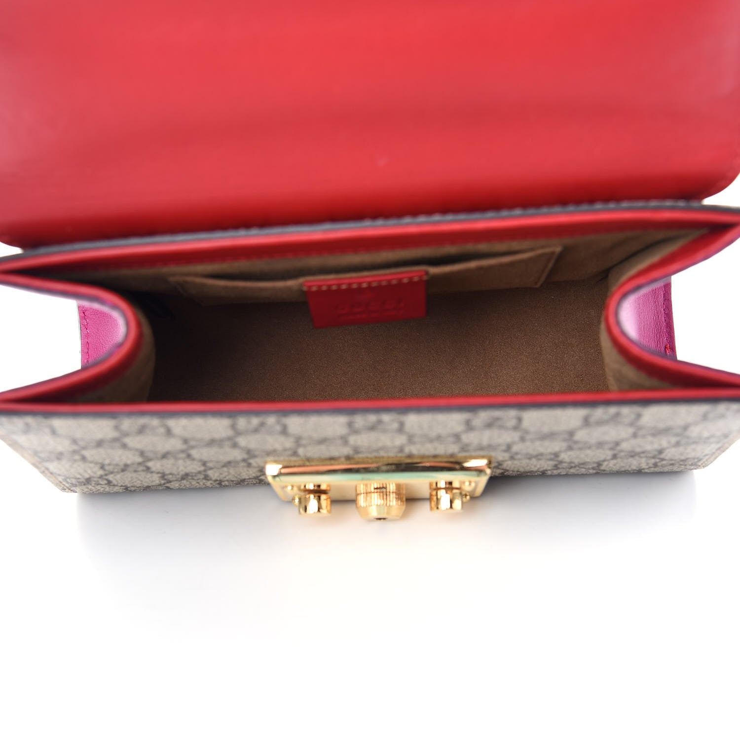 Gucci GG Supreme Monogram Calfskin Small Padlock Shoulder Bag Beige Hibiscus Red New Rosette 5 of 10
