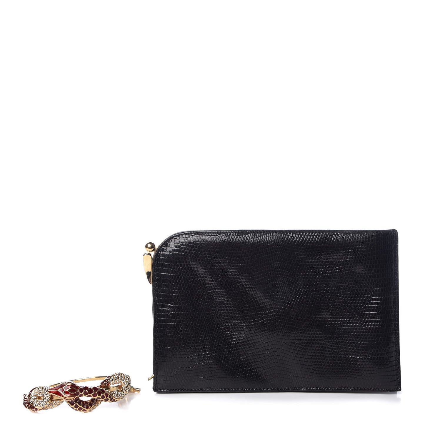 Lizard Crystal Snake Bangle Clutch Black