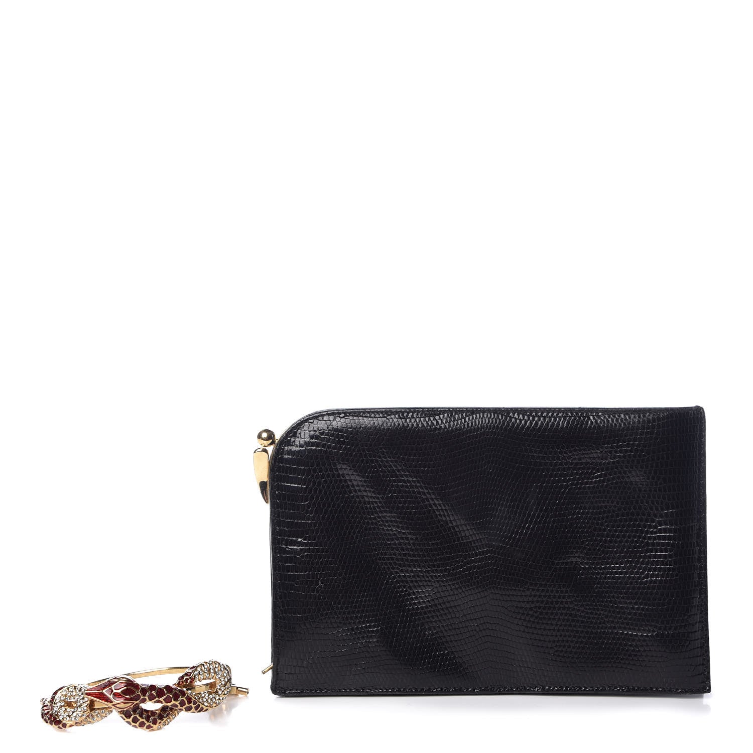 Valentino Garavani Lizard Crystal Snake Bangle Clutch Black 1 of 15