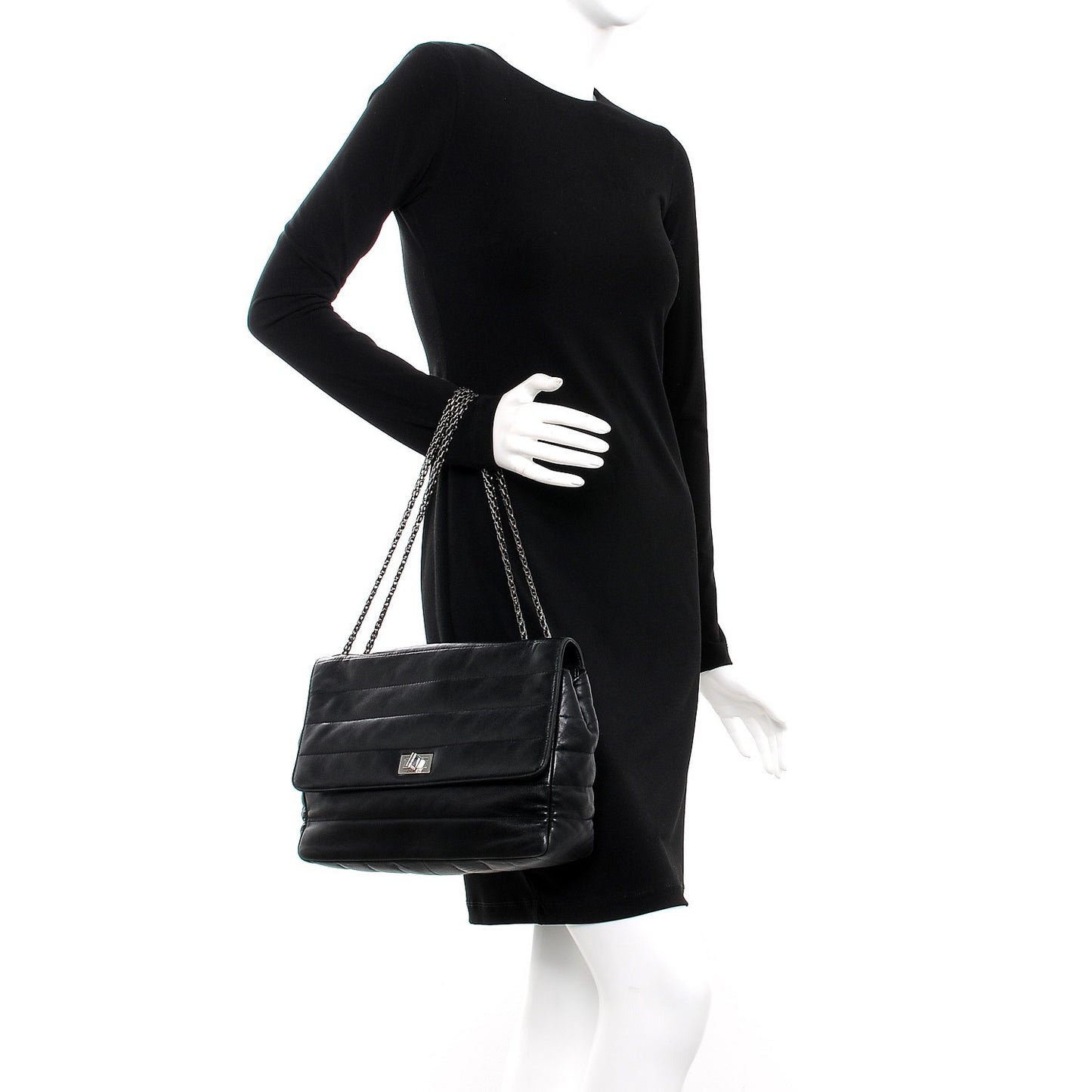 Lambskin Horizontal Quilt Jumbo Mademoiselle Flap Black