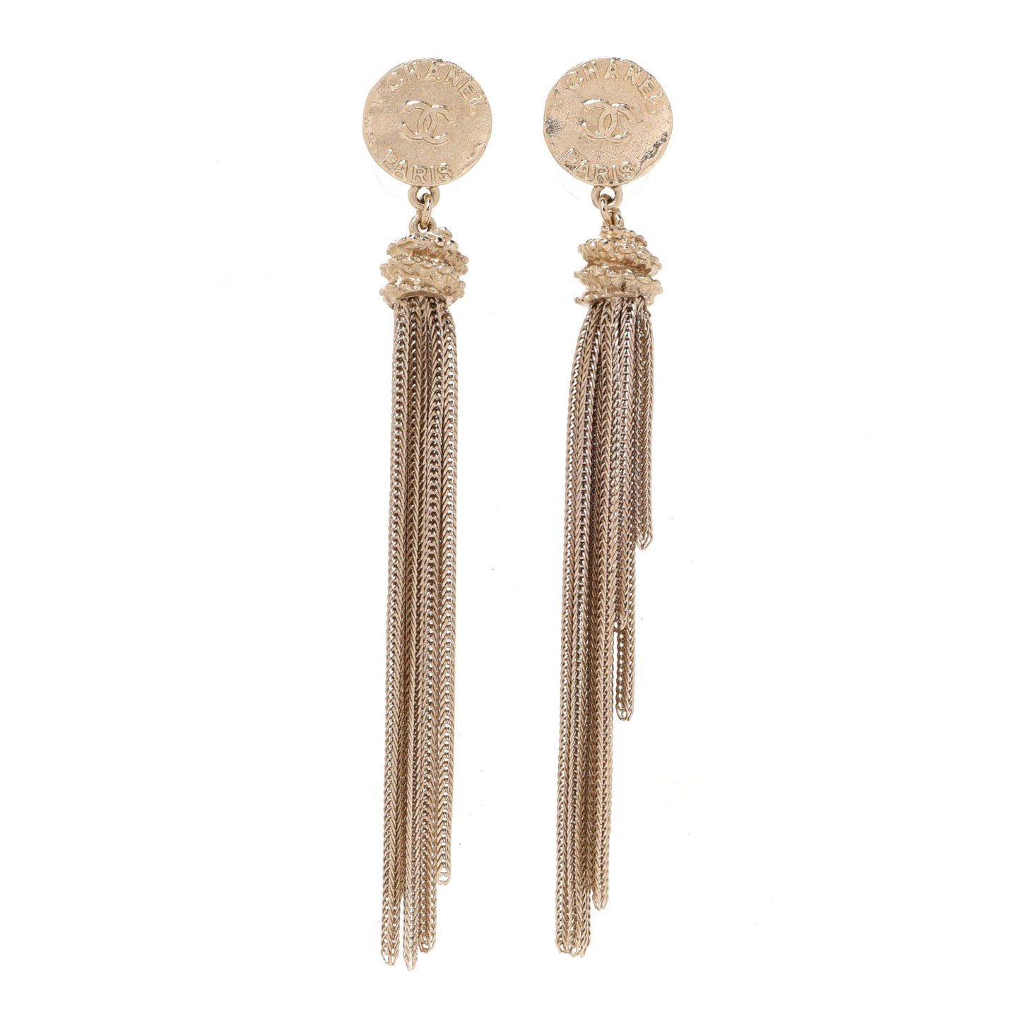 Metal CC Coin Tassel Earrings Gold