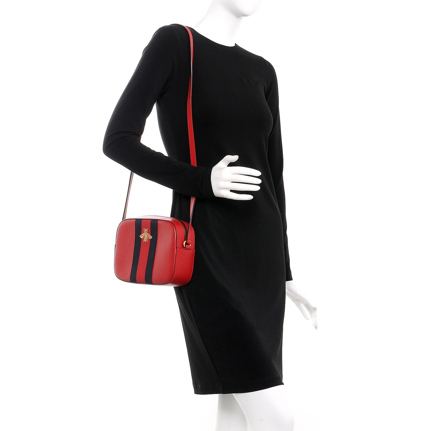 Calfskin Web Small Webby Bee Shoulder Bag Red