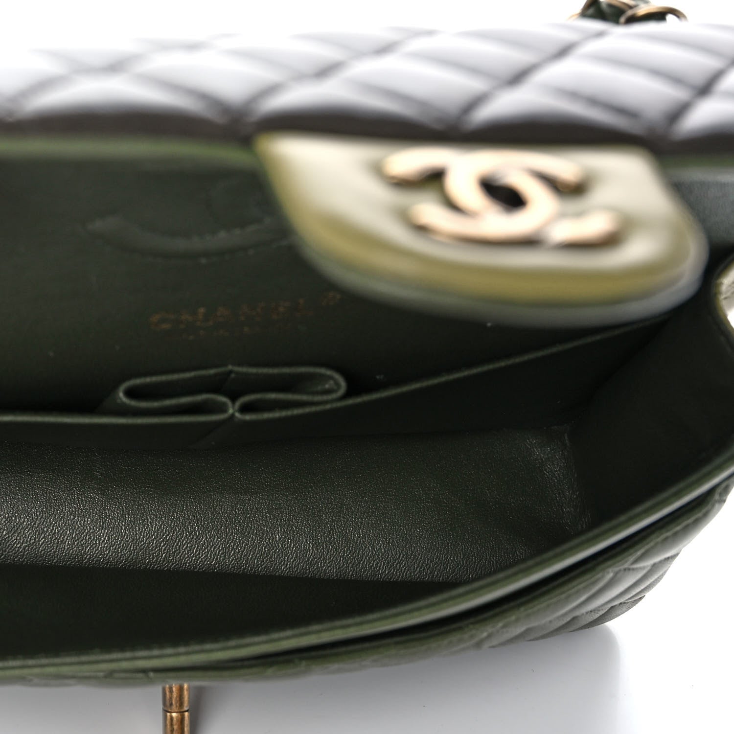 Chanel Lambskin Quilted Tri-Color Medium Double Flap Green Brown 4 of 11