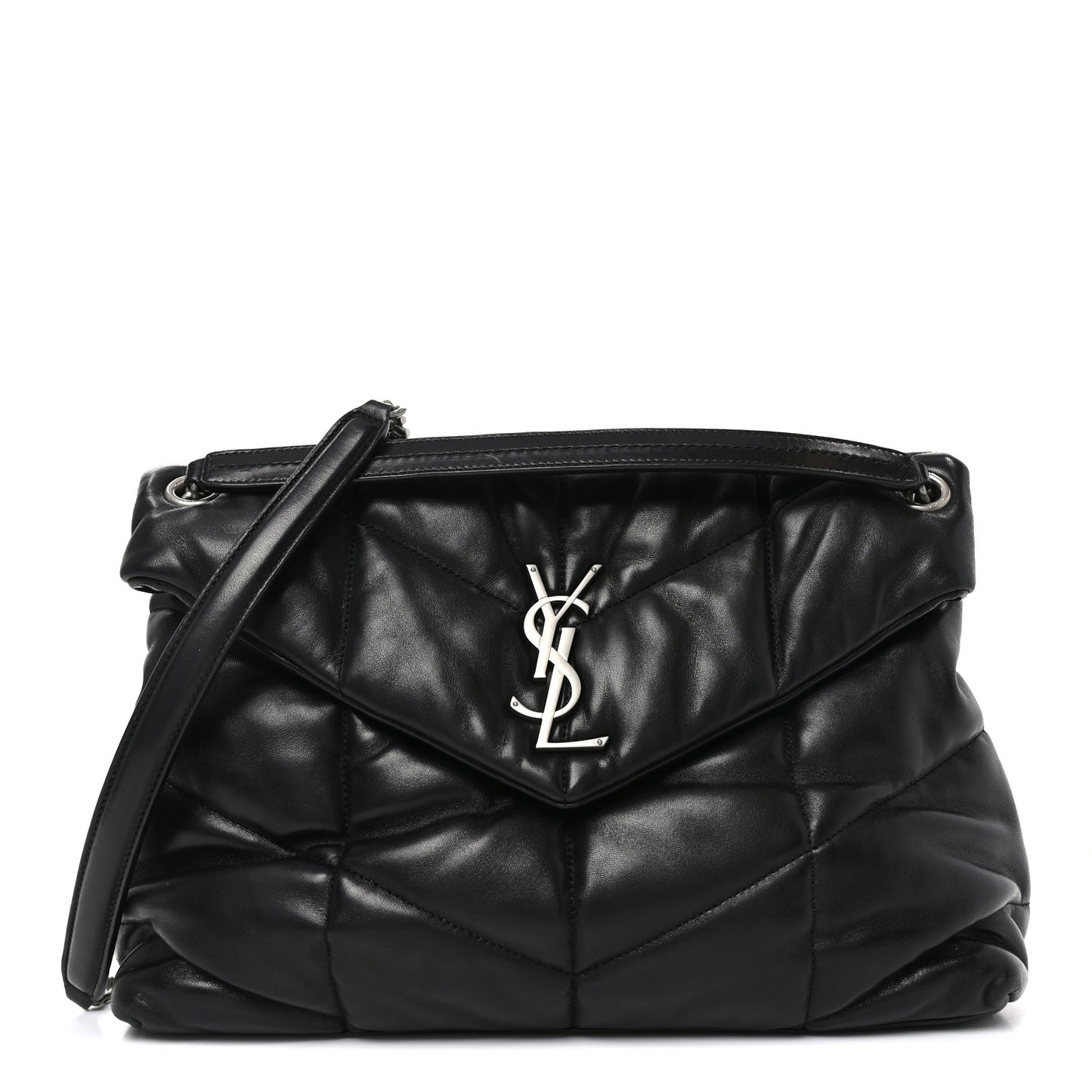 Lambskin Quilted Medium Loulou Puffer Monogram Chain Satchel Black
