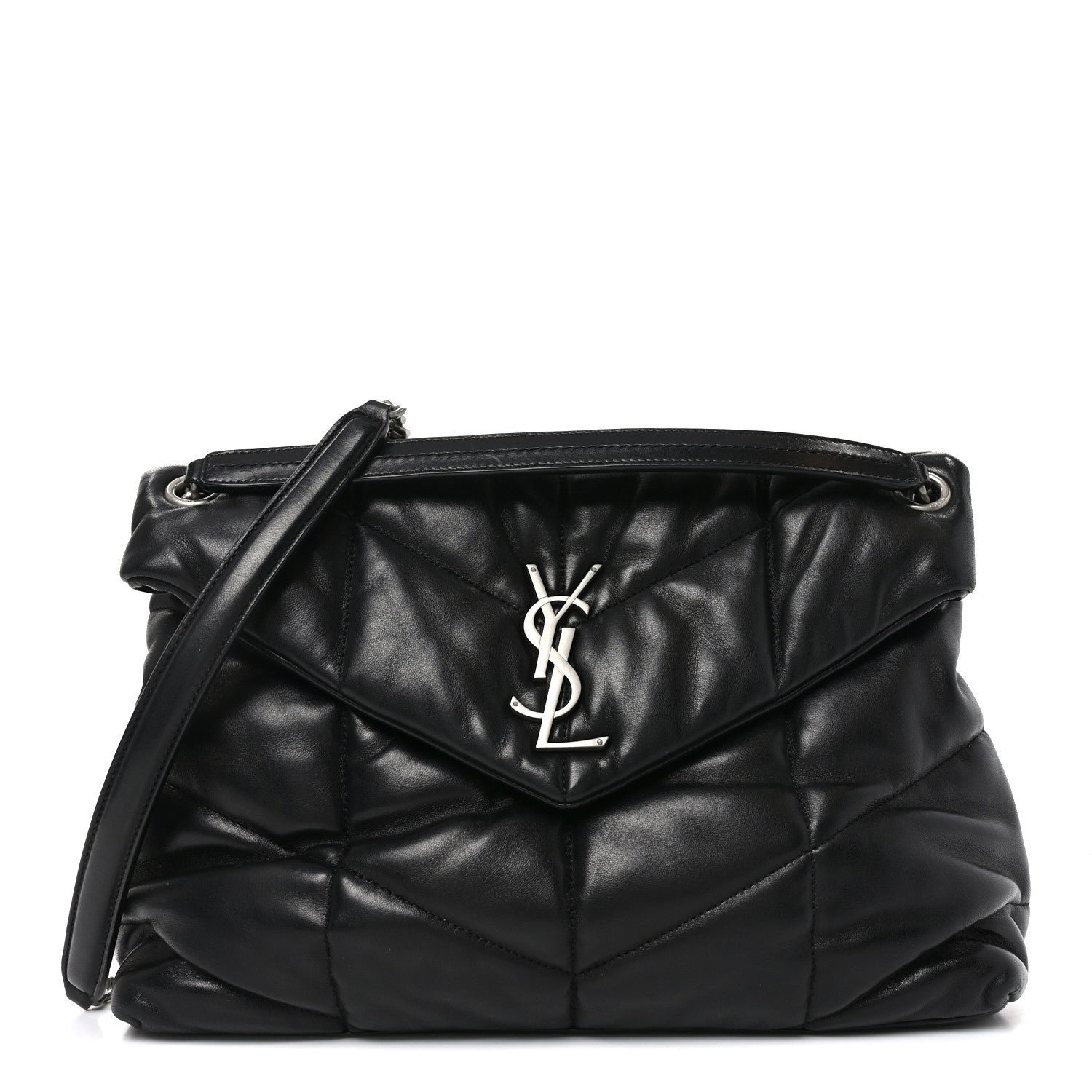 Saint Laurent Lambskin Quilted Medium Loulou Puffer Monogram Chain Satchel Black 1 of 10
